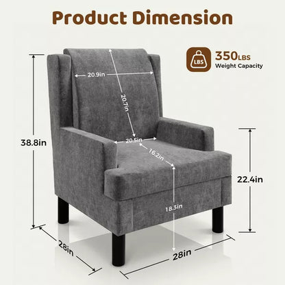 Wingback Accent Chair – High Back, Soft Pillow, Chenille Upholstery, Sturdy Wood Legs – Modern Comfy Armchair for Living Room & Bedroom,Grey