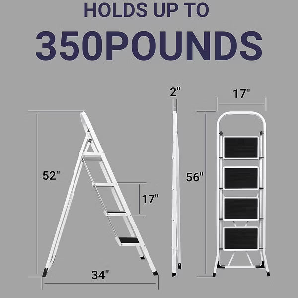 FED FITNESS 4 Step Ladder, Upgo Folding Step Stool with Extra Wide Anti-Slip Pedal, 330lbs Lightweight Portable Sturdy Steel Ladders with Handgrip