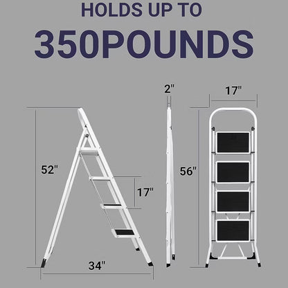 FED FITNESS 4 Step Ladder, Upgo Folding Step Stool with Extra Wide Anti-Slip Pedal, 330lbs Lightweight Portable Sturdy Steel Ladders with Handgrip