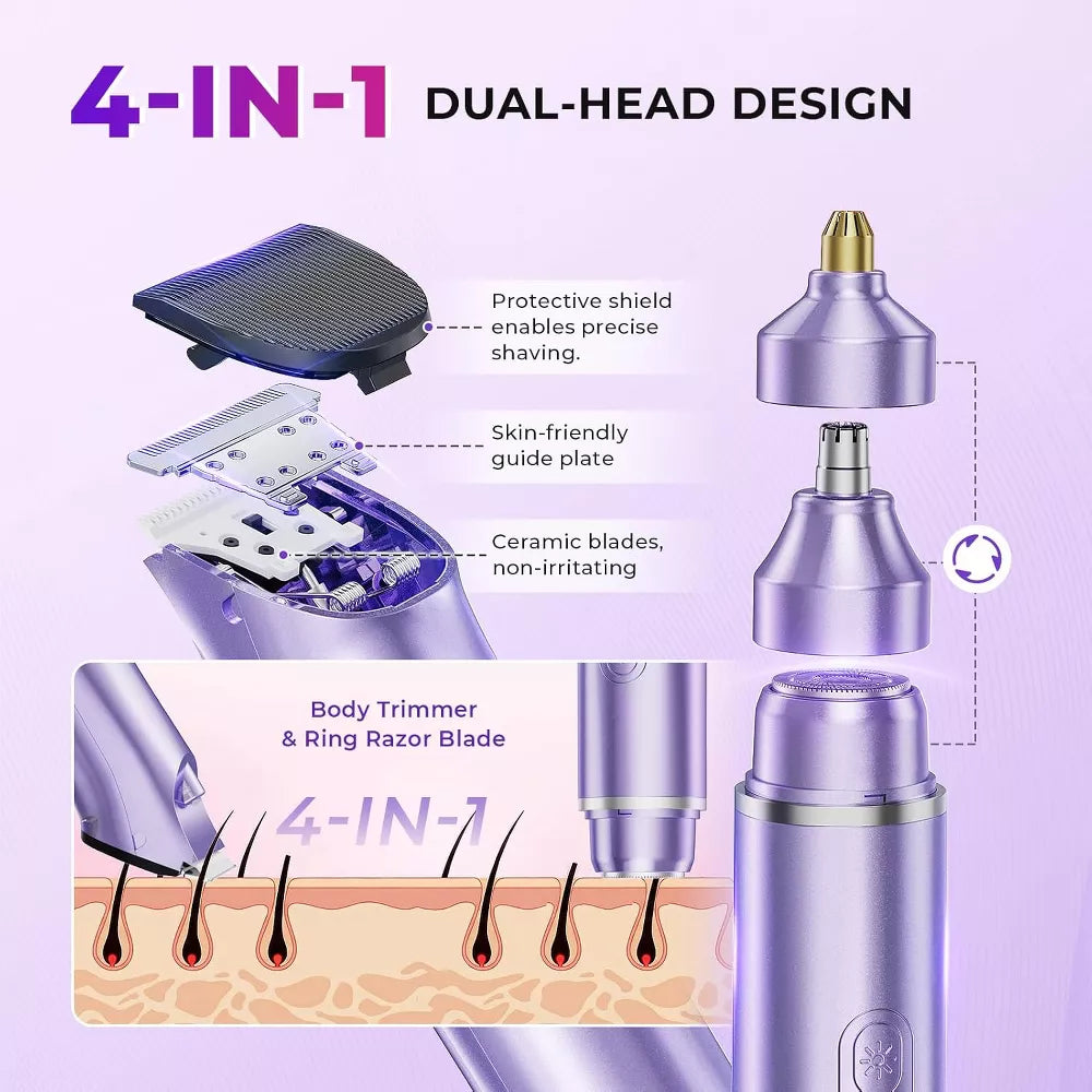 Hoey Women's 3-in-1 Electric Shaver & Bikini Trimmer with Stand - IPX7 Waterproof Rechargeable Body Razor, Purple