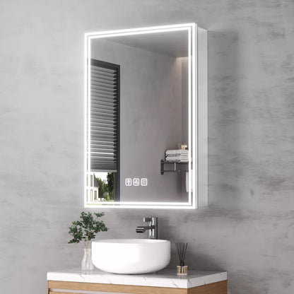 FAMYYT 20x28 inch Aluminum LED Bathroom Medicine Cabinet with Mirror and Lights, Surface/Recessed Vanity, Anti-Fog, Left Hinge