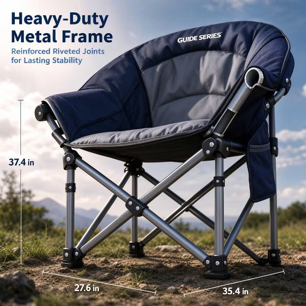 Garvee Oversized Padded Camping Chair for Adults, 450 LBS Weight Capacity, Navy blue edges + gray seat back, 1 pcs
