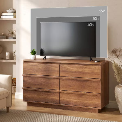 Qwatto 47 Inch Modern 6 Drawer Dresser Wide Wood Chest of Drawers Bedroom Storage Cabinet Organizer with Deep Drawers Living Room Hallway Furniture