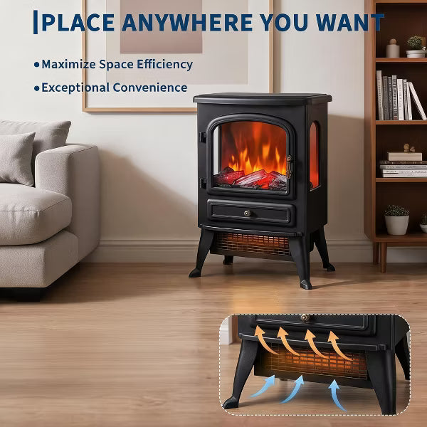 Garvee Freestanding Electric Fireplace Stove with 3-Sided Glass, 750W/1500W Heater with Thermostat, 5118 BTU, Multicolor Flame