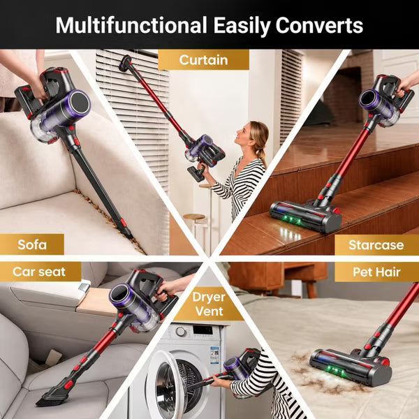 Cordless Vacuum Cleaner, 600W/55Kpa Vacuum Cleaners for Home Stick Vacuum Cordless with LED Display, Anti-Tangle & Wall Mount for Hard Floors Pet Hair