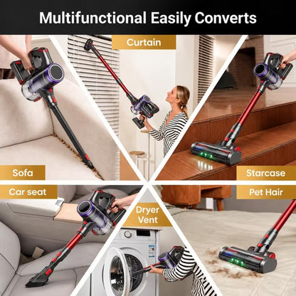 Cordless Vacuum Cleaner, 600W/55Kpa Vacuum Cleaners for Home Stick Vacuum Cordless with LED Display, Anti-Tangle & Wall Mount for Hard Floors Pet Hair