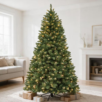 VIVATREES 7.5ft Prelit Artificial Christmas Tree with Hinged Branches Metal Stand Realistic Xmas for Holiday Decor Green