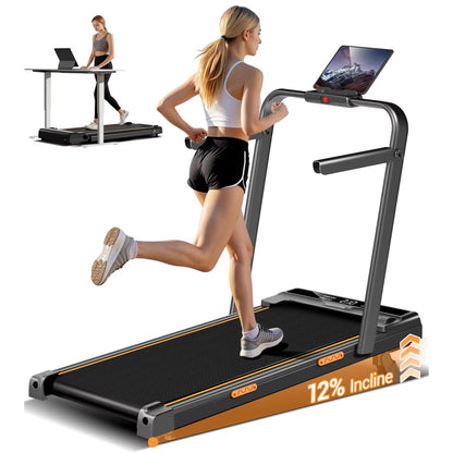 3 in 1 Walking Pad Treadmill with 16% Incline, Folding Treadmill with Handle Bar, Portable Treadmills for Home Small, 220 Lbs Capacity (dark black)