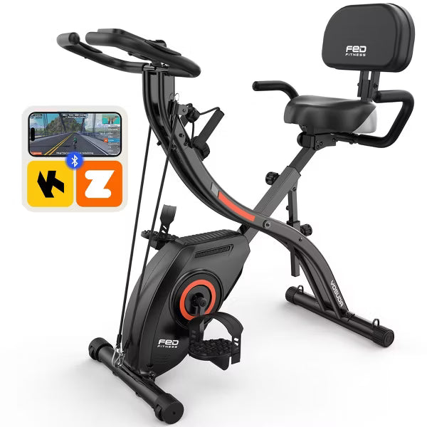 YOSUDA Series EB4 5-in-1 Folding Exercise Bike, Indoor Exercise Bicycle with 16-Level Magnetic Resistance and 380LB Capacity,Black&Orange