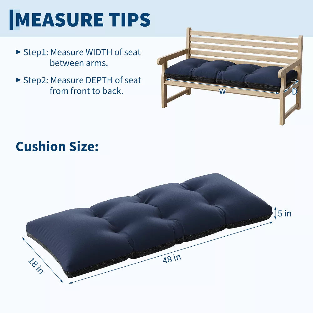 Garvee 48"x18"x5" Tufted Thick Bench Cushion – Indoor/Outdoor High Elasticity Pad with Ties & Non-Slip Bottom for Swing, Porch, Settee, Sofa