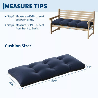 Garvee 48"x18"x5" Tufted Thick Bench Cushion – Indoor/Outdoor High Elasticity Pad with Ties & Non-Slip Bottom for Swing, Porch, Settee, Sofa