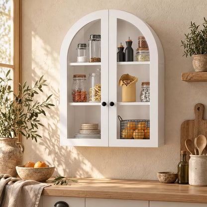 Laukingdom 23'' Arched Wall Mounted Storage Cabinet, Wood Veneer Wall Pantry cabinet with Adjustable Shelf for Kitchen, Laundry Room