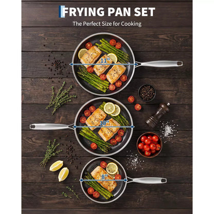Garvee Non Stick Frying Pans Set, Hybrid Stainless 8/10/11", Oven Safe, Dishwasher