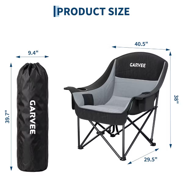 Garvee Oversized Camping Chair – Portable Folding Chair with Side Pocket, Cup Holder & Carry Bag, Heavy Duty 500 lbs Capacity for Adults Outdoor Use