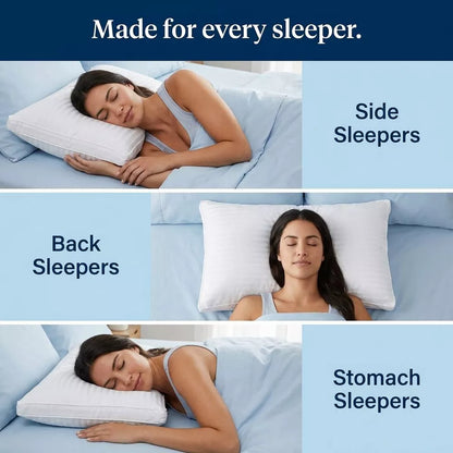 Bed Pillows for Sleeping, Pillows Queen Size Set of 2 cooling hotel quality, luxury comfort for back, side & stomach sleepers, Premium Stripes, White
