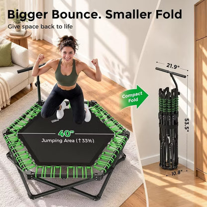 BCAN 51" Foldable Bungee Rebounder Trampoline for Adults, 500 lbs Capacity, Handle, Large Jumping Area, Low-Impact Indoor Workout, Quick Setup