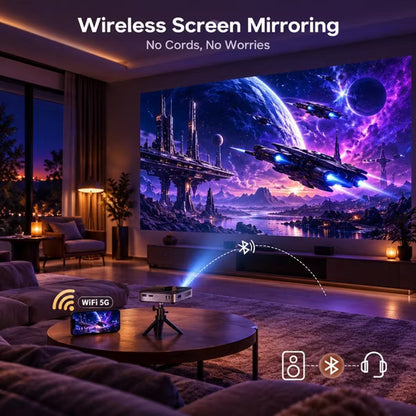 4K Mini Projector, 2026 Upgraded Portable Projector, Full HD 1080P Movie Projector for Home Theater, WiFi Bluetooth Mini Projector with Tripod