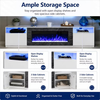 Garvee 80" TV Stand with 36" Elec. Fireplace, 12 Flame, 1500W, for 90" TVs, White