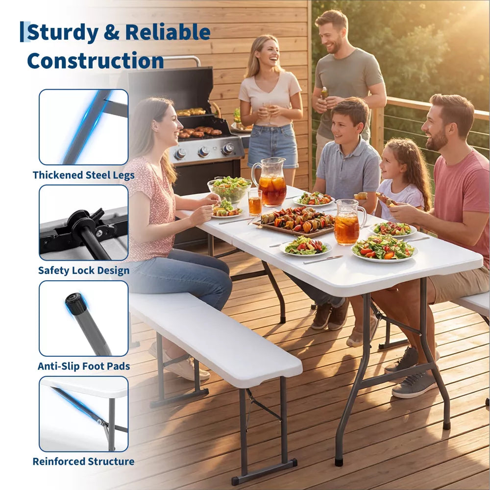 Garvee Outdoor 6 ft Folding Camping Table Plastic Table Portable Square Height Dining Table Perfect for Picnics, Parties, Party and Camping