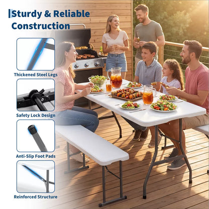 Garvee Outdoor 6 ft Folding Camping Table Plastic Table Portable Square Height Dining Table Perfect for Picnics, Parties, Party and Camping