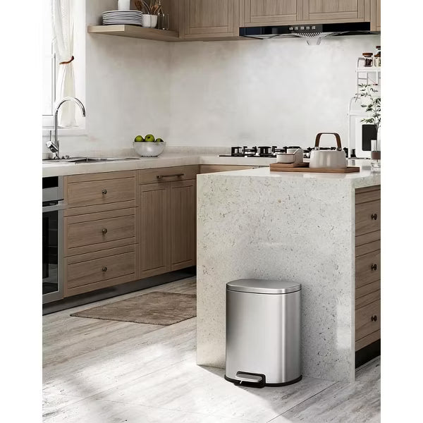Garvee 9L Stainless Steel Step Trash Can for Bathroom Odor Sealing D-Shape, Stainless steel