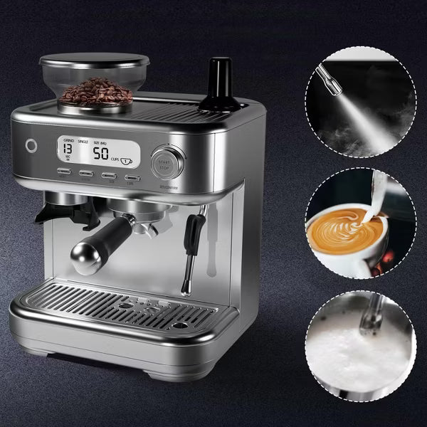 Garvee Espresso Machine, 15-Bar Pump Coffee Maker, High Power Milk Frother, Digital LCD, Stainless Steel