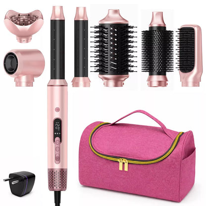 Dual Voltage Hair Dryer Brush for Travel, 7 in 1 Hair Tools Pink