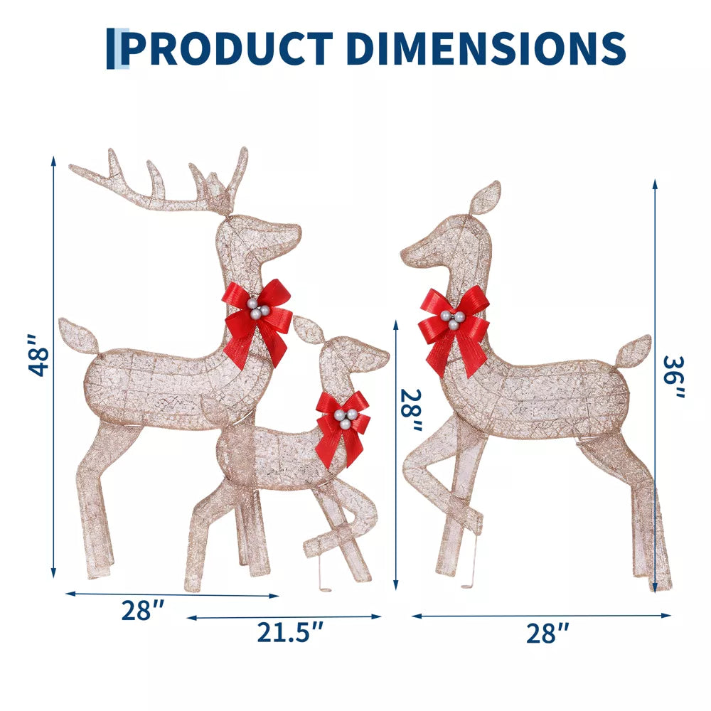 Garvee Lighted Christmas Deer Family Set, 3Pc 4FT Outdoor Reindeer, LED, Lawn Patio