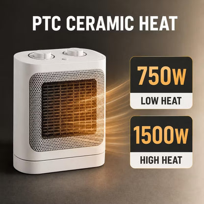 Garvee Ceramic Space Heater for Indoor Use, Portable Electric Desk Heater, 60-Degree Oscillation, 750W/1500W Modes, White