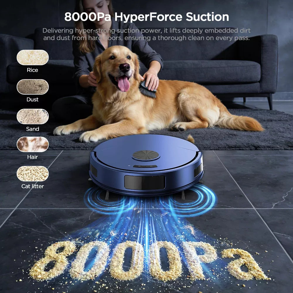 Teendow 2 in 1 Robot Vacuum and Mop, 8000Pa Cordless Robot Vacuum Cleaners for Home with App Remote,Voice Control, Self-Charging,for Pet Hair,Carpet