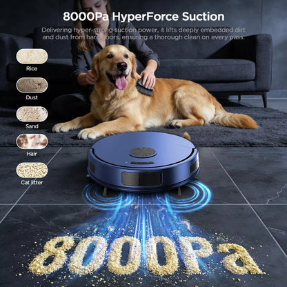 Teendow 2 in 1 Robot Vacuum and Mop, 8000Pa Cordless Robot Vacuum Cleaners for Home with App Remote,Voice Control, Self-Charging,for Pet Hair,Carpet