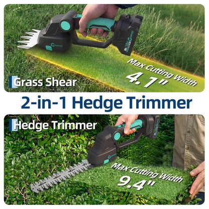 Garvee 2-in-1 Cordless Grass Shear & Shrub Trimmer, Hedge Trimmer, Rechargeable Handheld Garden Cutter for Small Yards & Lawn Edges, Lake Blue