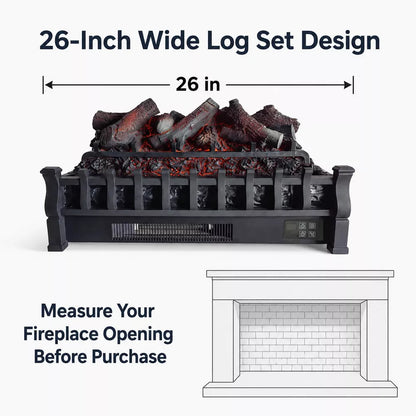 Garvee 26" Electric Fireplace Log Set Heater, Charcoal, 3 Brightness, Remote, 120V/1500W