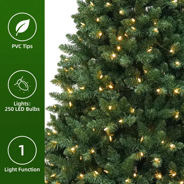 VIVATREES 7.5ft Prelit Artificial Christmas Tree with Hinged Branches Metal Stand Realistic Xmas for Holiday Decor Green