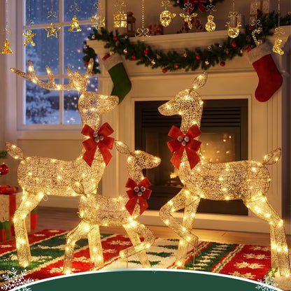 Garvee 1PC 3ft Female Deer Lighted Christmas Reindeer, Large Outdoor Yard Reindeer Holiday Decoration with LED Lights, Gold