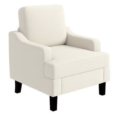 Chenille Mid Century Modern Accent Chair, Wood & Iron Frame Armchair with 330lb Capacity for Living Room Bedroom,White