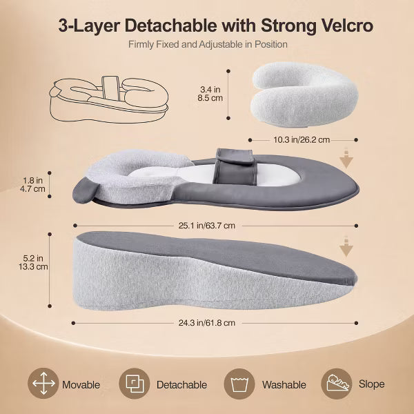 TUMAJUP Baby Feeding Pillow, 2-Layer Adjustable Infant Lounger with U-Shaped Surround, Removable & Safety Strap,FOR SUPERVISED AWAKE USE ONLY