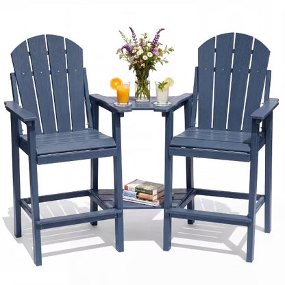 Tall Adirondack Chairs with Double Connecting Trays, HDPE Outdoor High Top Table and Chairs, All-weather waterproof chair, Blue