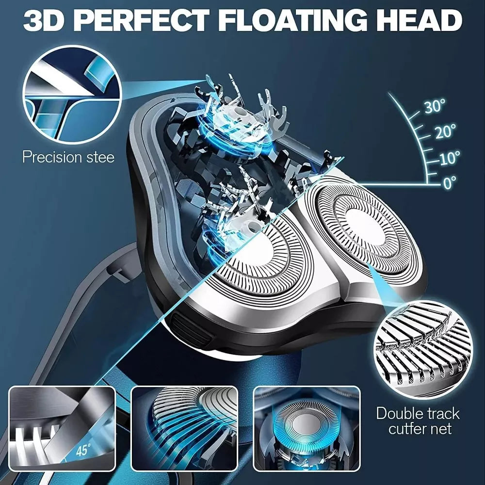 Hoey Men's 3-in-1 Electric Shaver & Grooming Kit - IPX7 Waterproof Cordless Razor with LED Display & Nose Trimmer