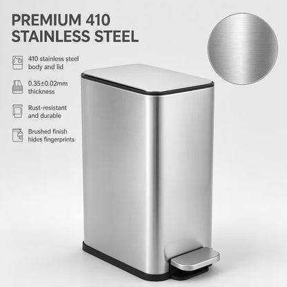 Garvee 10L Slim Bathroom Stainless Steel Trash Can with Lid, Narrow Small Trash Bin