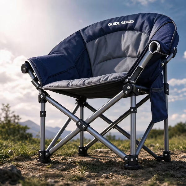 Garvee Oversized Padded Camping Chair for Adults, 450 LBS Weight Capacity, Navy blue edges + gray seat back, 1 pcs