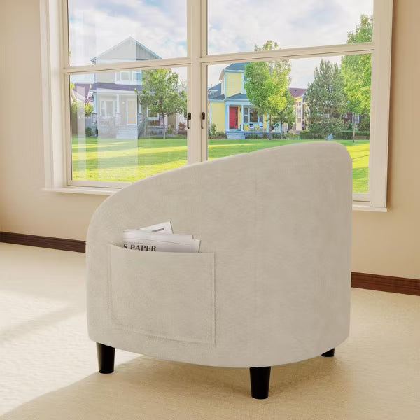 Boucle Barrel Accent Chair, Upholstered Club Chair for Living Room Bedroom, White