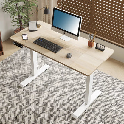 55"×24" Light Oak Electric Standing Desk Height Adjustable Desk for Home and Office Computer Table Gaming Desk Modern Lift-up Desk