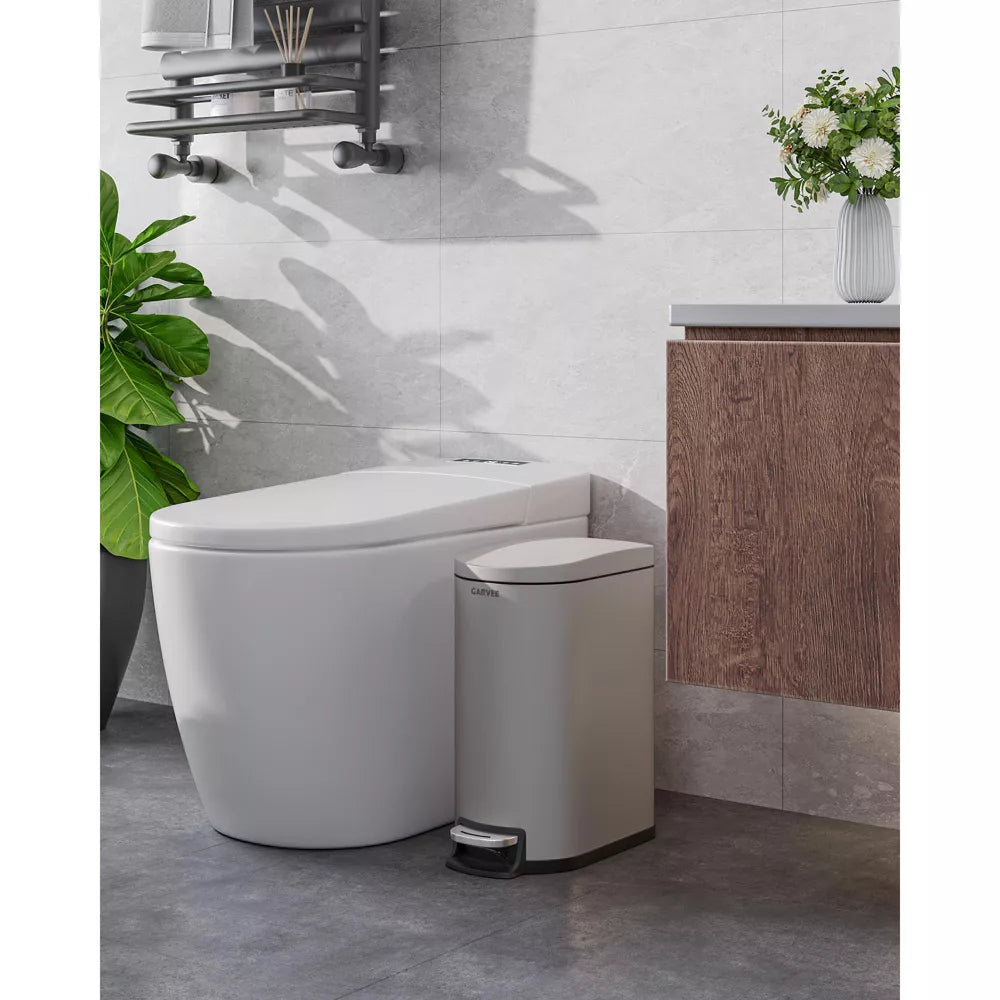 Slim Bathroom Trash Can 2.6 Gal – Step-On Stainless Lid, Soft Close, Odor Control, Removable Inner Bucket, Rear Handle – Waterproof for Home