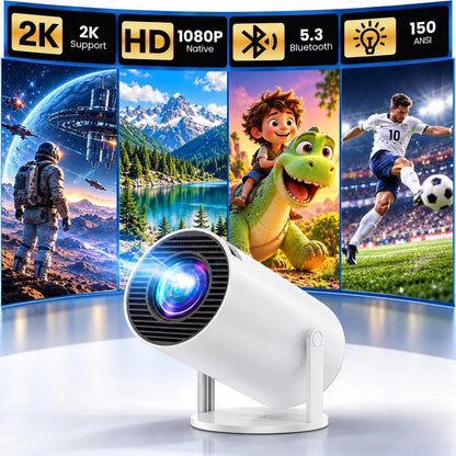 Mini Projector with WiFi and Bluetooth, Support Auto Keystone, 360° Rotating, 1080P Video Projector for Bedroom Portable Projector for Home Theater（副本）