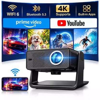 Mini Projector with Wifi and Bluetooth, Built-in Apps,Movie Projector 1080P Video Projector for Bedroom, Supports Smartphone/TV Stick/iPad/PS5/Laptop