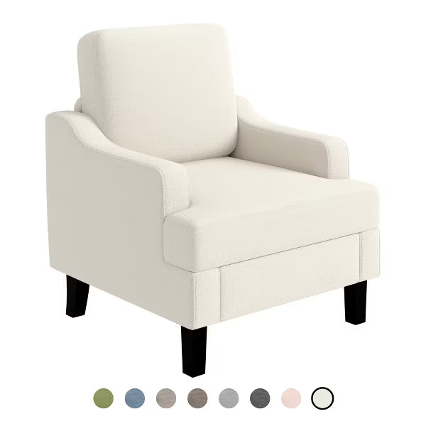 Chenille Mid Century Modern Accent Chair, Wood & Iron Frame Armchair with 330lb Capacity for Living Room Bedroom,White