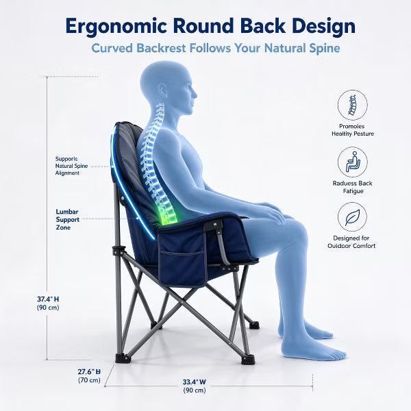 Garvee Oversized Padded Camping Chair for Adults, 450 LBS Weight Capacity, Navy blue edges + gray seat back, 1 pcs