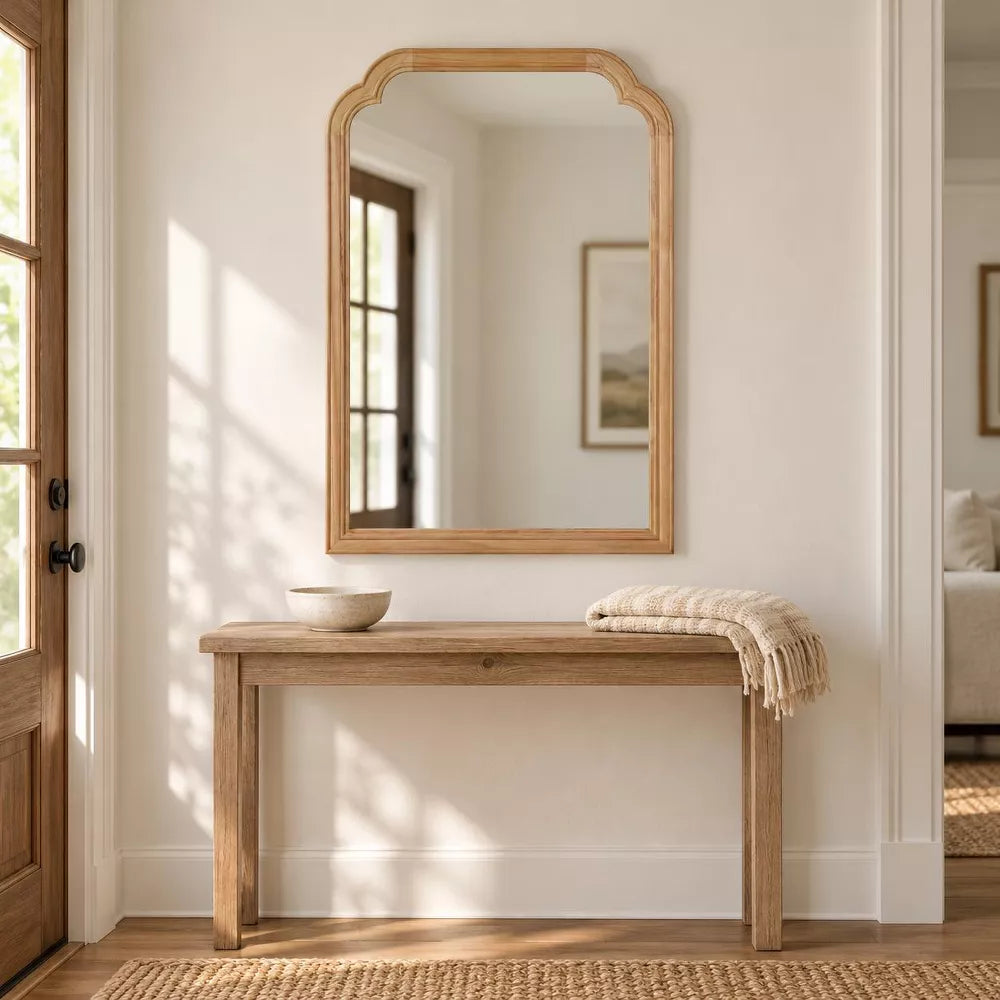 24"x36" Natural Wood Framed Mirror, Rounded Corner Solid Wood Wall Mirror for Bedroom, Bathroom, Living Room, Entryway, Farmhouse Vanity Mirror