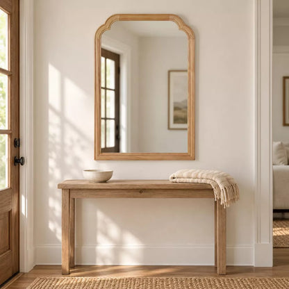 24"x36" Natural Wood Framed Mirror, Rounded Corner Solid Wood Wall Mirror for Bedroom, Bathroom, Living Room, Entryway, Farmhouse Vanity Mirror